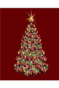 Decorated Christmas Tree Red Background School Comp Book 130 Pages