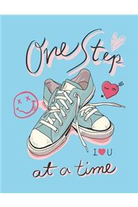 One Step: My Love Shoe on Blue Cover and Lined Pages, Extra Large (8.5 X 11) Inches, 110 Pages, White Paper