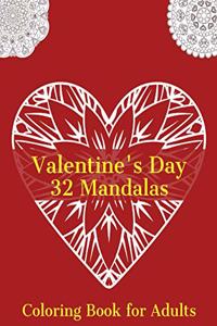 Valentine's Day 32 Mandalas Coloring Book for Adults