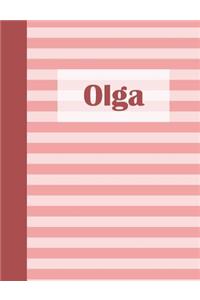 Olga: Personalized Composition Book School Notebook, College Ruled (Lined) Journal, Pastel Pink Stripe Pattern with First Name