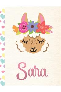 Sara: Personalized Llama Primary Handwriting Notebook For Girls With Pink Name - Dotted Midline Handwriting Practice Paper - Kindergarten to Early Childho