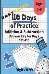 110 Day of Practice Addition and Subtraction Answers key For Days 101-110 EasyMath