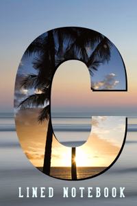 Monogram Letter C Notebook with Beach Sunset Design