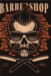 Barber Shop Skull with roses - Hipster Notebook