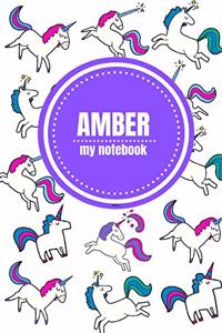 Amber - Unicorn Notebook - Personalized Journal/Diary - Fab Girl/Women's Gift - Christmas Stocking Filler - 100 lined pages