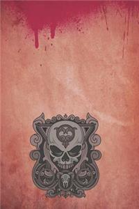 Gothic Notizbuch Roter Totenschädel mit Kringeln auf blutigem Notizbuch unten mitte