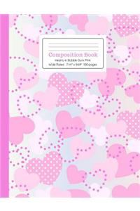Composition Book Hearts in Bubble Gum Pink