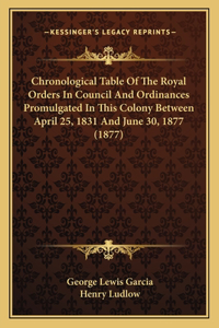 Chronological Table Of The Royal Orders In Council And Ordinances Promulgated In This Colony Between April 25, 1831 And June 30, 1877 (1877)