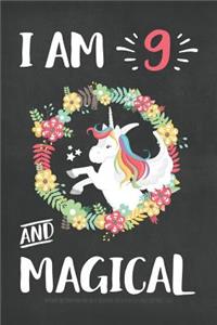 I Am 9 And Magical: Birthday Unicorn Draw And Write Notebook For 9 Year Old Girls 120 Pages: Blank Lined & Drawing Space Journal