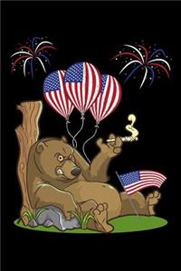 Weed Smoking Bear in Front of US Flag Ballons