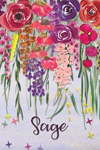 Sage: Personalized Lined Journal - Colorful Floral Waterfall (Customized Name Gifts)