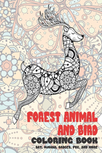 Forest Animal and Bird - Coloring Book - Bat, Quokka, Badger, Fox, and more