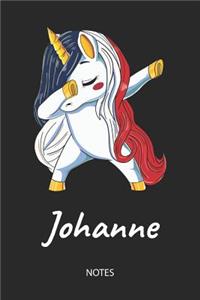 Johanne - Notes: Noms Personnalisé Carnet de notes Journal pour les filles et les femmes. Licorne qui dab aux cheveux aux couleurs du drapeau français. Accessoires d