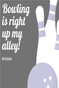 Bowling is right up my alley Notebook: Grey skittles bowling slogan lined paperback jotter