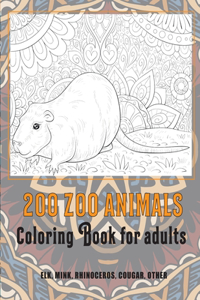 200 Zoo Animals - Coloring Book for adults - Elk, Mink, Rhinoceros, Cougar, other