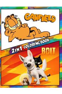 2 in 1 Coloring Book Garfield and Bolt: Best Coloring Book for Children and Adults, Set 2 in 1 Coloring Book, Easy and Exciting Drawings of Your Loved Characters and Cartoons
