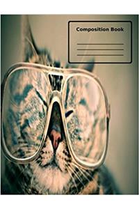 Cat With Glasses Wide Ruled Composition Book
