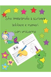 Sto imparando a scrivere lettere e numeri con unicorno