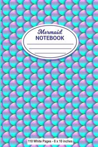 Mermaid Notebook 110 White Pages 8x10 inches