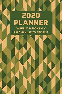 Weekly Monthly 2020 Planner Geometric Triangles Green: January to December Calendar