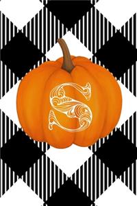 S: Cute Pumpkin Monogram Initial Letter S White Buffalo Plaid Check Personalized Gratitude Journal for Women and Girls