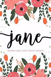 Jane: Notebook - Libreta - Cahier - Taccuino - Notizbuch: 110 pages paginas seiten pagine: Modern Florals First Name Notebook in Coral, Pink & Orange on W