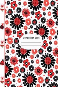 Ladybugs Cute Flowers Hearts Composition Notebook Wide Ruled Paper