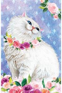 Bullet Journal for Cat Lovers Fluffy White Cat in Flowers