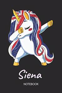 Siena - Notebook: Blank Lined Personalized & Customized Name Great Britain Union Jack Flag Hair Dabbing Unicorn Notebook / Journal for Girls & Women. Funny Unicorn Ac