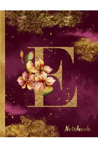 E Notebook: 8.5 x 11 Pretty Gold Foil Floral Design Letter "E" Monogram Initial Book for Women and Girls: Wide Ruled Notebook For All Your Home, School And Busi