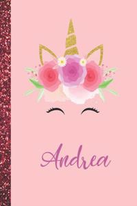 Andrea: Andrea Marble Size Unicorn SketchBook Personalized White Paper for Girls and Kids to Drawing and Sketching Doodle Taking Note Size 8.5 x 11