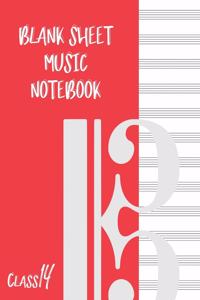 Blank Sheet Music Composition Manuscript Staff Paper Art Music CLASS 14 Notebook Red Orange Cover