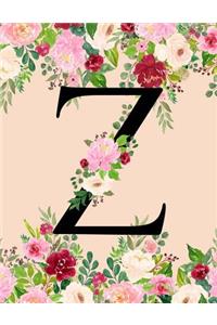 Z: Initial Z Monogram Journal for Women Girls Teens Pink Floral Monogrammed Notebook 120 Pages Large (8.5 X 11) College Ruled Lined Diary Softbound Cov