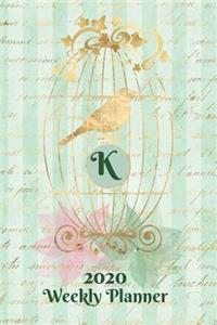 Plan On It 2020 Weekly Calendar Planner 15 Month Pocket Appointment Notebook - Gilded Bird In A Cage Monogram Letter K