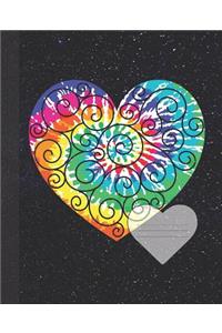 Cute Colorful Tie-Dyed Heart Composition Wide-ruled blank line School Notebook