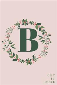 Monogram Initial Letter B Notebook with Rose Pink Floral Journal for Women, Girls Birthday Gift and School
