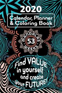 2020 Calendar, Planner & Mandalas Coloring Book