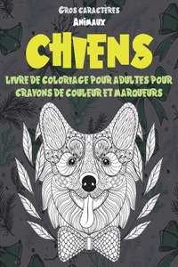 Livre de coloriage pour adultes pour crayons de couleur et marqueurs - Gros caractères - Animaux - Chiens