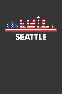 Seattle: 100 page 6 x 9 Travel journal Vacation in American City skylines, holidays, patriotic US flag to jot down your information, flights, budget and note