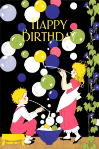 Children Blowing Bubbles - Birthday Greeting Card
