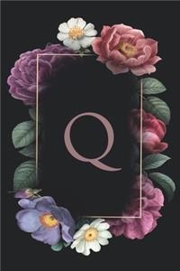 Q: Floral Monogram Initial "Q" / Medium Size Notebook with Lined Interior, Page Number and Daily Entry Ideal for Taking Notes, Journal, Diary, Daily Pl