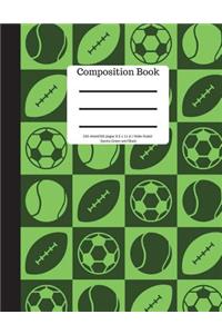 Composition Book 100 Sheet/200 Pages 8.5 X 11 In.-Wide Ruled Sports Green Black