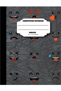 Composition notebook unruled 8.5 x 11 inch 200 page, Mix emoji face black cover