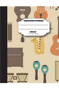 Composition notebook unruled 8.5 x 11 inch 200 page, Music brown softcover