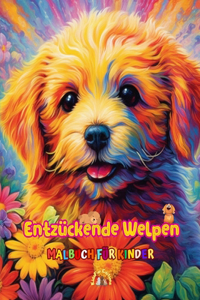 Entzückende Welpen - Malbuch für Kinder - Kreative und lustige Szenen lächelnder Hunde