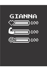 Gianna: Pixel Retro Game 8 Bit Design Blank Composition Notebook College Ruled, Name Personalized for Girls & Women. Gaming Desk Stuff for Gamer Girls. Funn