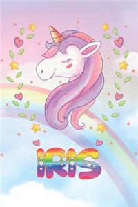 Iris: Iris Unicorn Notebook Rainbow Journal 6x9 Personalized Customized Gift For Someones Surname Or First Name is Iris