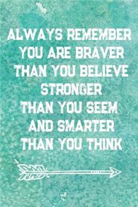 Always Remember You Are Braver Than You Believe Stronger Than You Seem And Smarter Than You Think