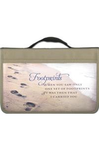 Footprints Canvas Khaki Large Book and Bible Cover