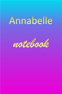 Annabelle: Blank Notebook - Wide Ruled Lined Paper Notepad - Writing Pad Practice Journal - Custom Personalized First Name Initial A Blue Purple Gold - Taking 